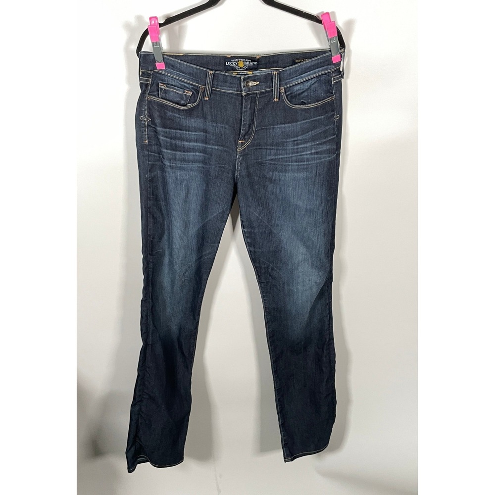 Lucky Brand Sofia Straight Leg Jeans Dark Wash Embroidered Floral Size 14/32